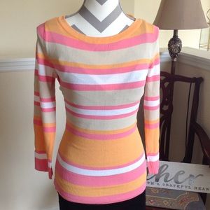 Charter Club 3/4 Sleeve Pink/Orange/White Stripes